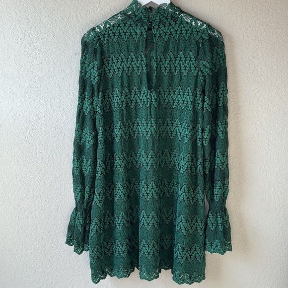 Free People  Simone Mock Neck Lace Dress in Hunter Green Size Small - Picture 9 of 12